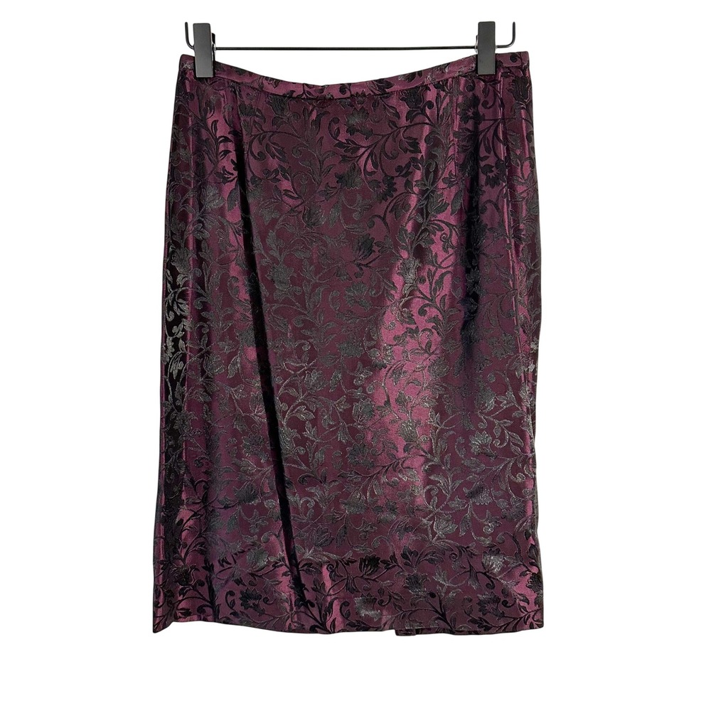 Maggy London Floral Print Pencil Skirt Purple Black Size 8 Petite Career Work‎